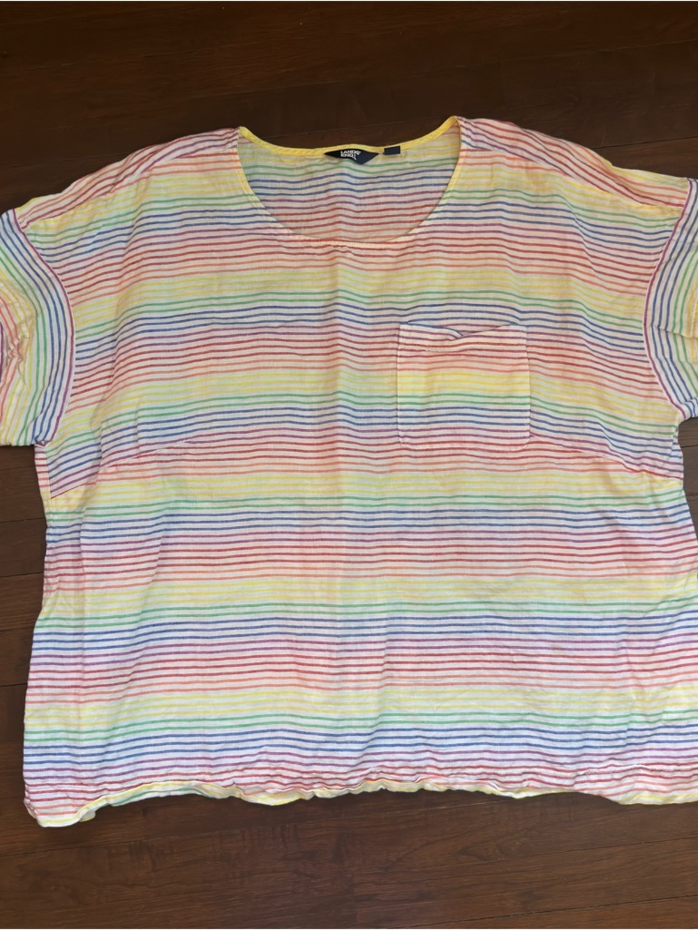 Lands' End Linen Rainbow Striped Scoop Neck Tee Plus Size 3x